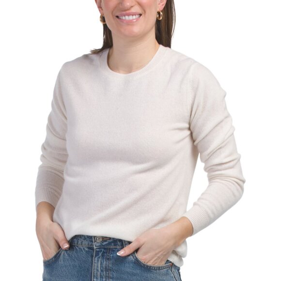 COLORUSH Organic White Cashmere Buenos Aires Slim Crew Neck Sweater - Picture 1 of 2